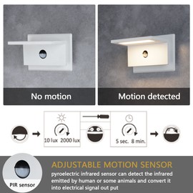 Lustrlach Motion Sensor Outdoor Wall Lights White for House Modern LED Exterior Light Fixture Waterproof Aluminum Wall Mount Lamp 10W,3000K