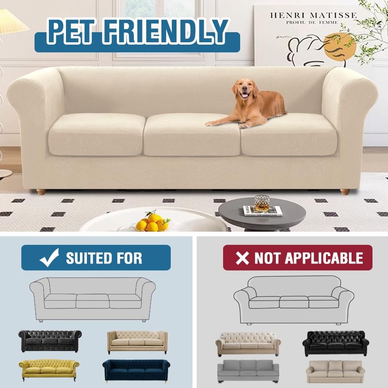 H.VERSAILTEX 4 Piece Stretch Chesterfield Sofa Covers for 3 Cushion