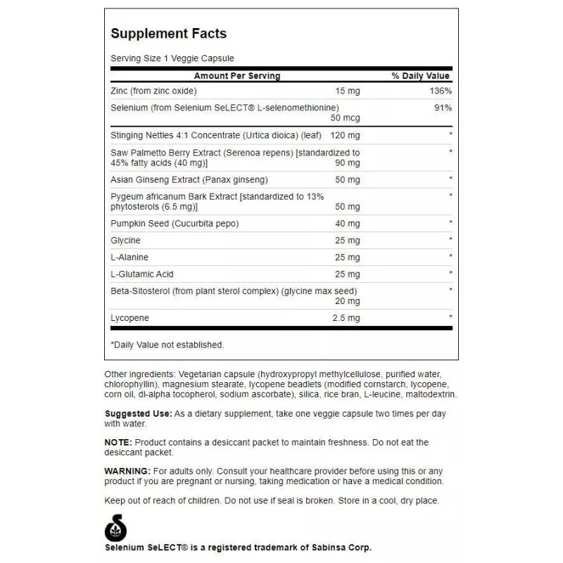 Swanson Prostate Essentials Plus - Features Selenium Select 90 Veggie