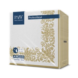 Paw Airlaid Napkins - Fabric-Like (40 x 40 cm) I Pack of 50 I Ideal for Weddings, Christenings, Communion, Birthdays I Fabric Napkins - Ornament, Gold, Frame I Colour: Golden Ornament