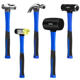 HANSOM 5-Pack Hammer Set,Rubber Mallet 32oz, Double-Faced Mallet 22oz,16oz Claw Hammer,16oz Ball Peen Hammer,3lb Sledge Hammer,Ergonomic Handle