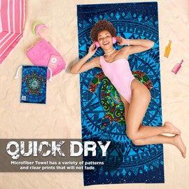 Towelistic Green Turtle Microfiber Quick Dry, Light Weight Extra Large Beach Towel 80cm x 180cm with Carry Bag