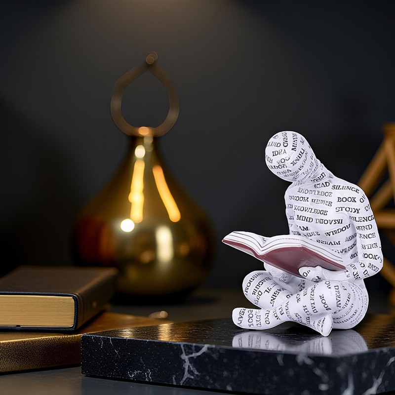 suruim Abstract Reading Statue with Text Detail - Thinker Figurine