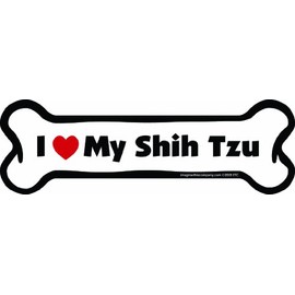 Imagine This Company I Love My Breed Bone Shaped Pet Magnet; Removable Magnets for Cars, Fridges, Lockers & More, Stylish Pet Inspired Car Accessories, 2 x 7 inches, 1 Item, White/Black, Shih Tzu