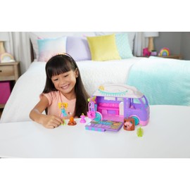 Polly Pocket Doll & Pet Playset, Travel Toy with Camping & Food Accessories, Glamping Camper Van