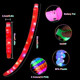 EOPUOZS Knicklicht Pop Tubes, 12 Stück LED Pop Tubes Fidget Toys, Bunt Sensorik Spielzeug Pop Röhren, Knicklichter Armbänder Party Deko Set, kindergeburtstag gastgeschenke, Festival Zubehör