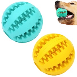 2 Pack Dog Toy Ball，Nontoxic Bite Resistant Teething Toys Balls for Small/Medium/ Large Dog and Puppy Cat , Dog Pet Food Treat Feeder Chew Tooth Cleaning Ball Exercise Game IQ Training Ball