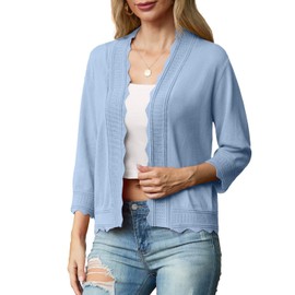 GRECERELLE Womens Summer Cardigan Knit Jumpers Shrugs Ladies Lightweight Soft Casual Scalloped Edges Cardigans for Dress Summer Evening Wedding (Light Blue, L)