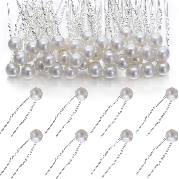 40 Packs Pearl Hair Pins Wedding Bridal Flower Pins for Brides and Bridesmaids Hair Style (0.4 Inch)