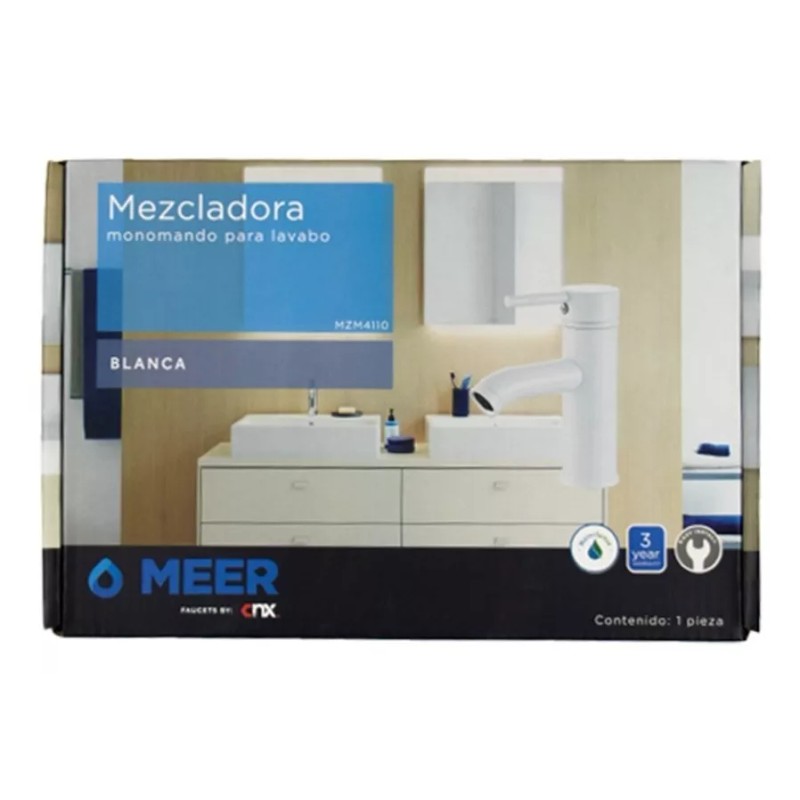 Cnx Mezcladora Monomando Blanca En Acero Inoxidable