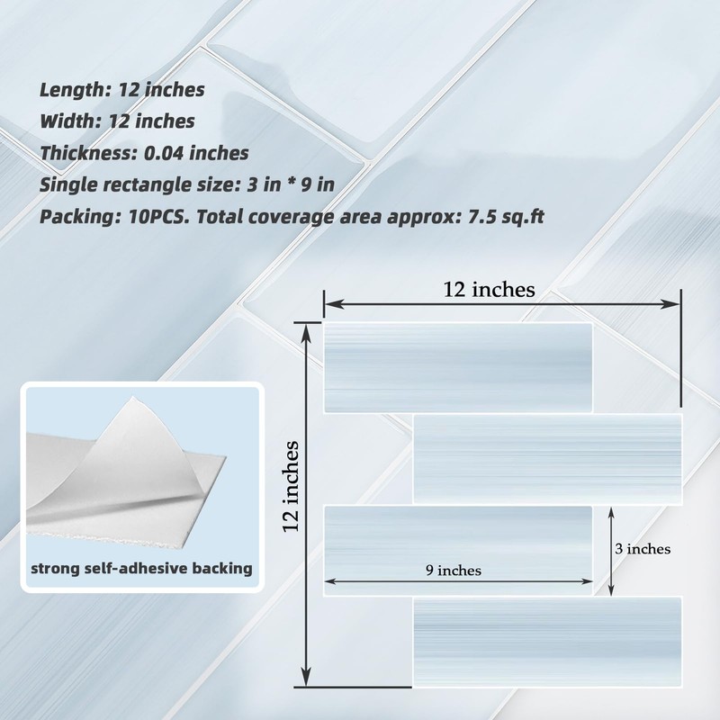 Tilingview 10PCS Peel and Stick Backsplash for Kitchen, 3"x 9"