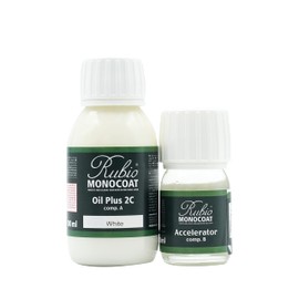 Rubio Monocoat Wood Stain & Finish 65 ft² - White | Oil Plus 2C | Quick-Dry, Eco-Friendly Linseed Wood Oil for Indoor Use, Includes Accelerator (Part B) | Protector | 130 ml