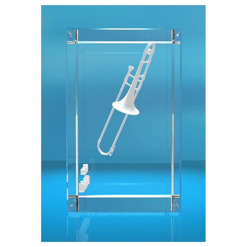 3D Glass Cuboid | Trombone with Name of Choice |