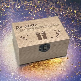 MIJOMA Music Wooden Box Money Gift Packaging: Stylish Wooden Gift Box with Music Box, Laser Engraving, Perfect for Birthdays and Weddings, Approx. 10 x 7 x 5 cm (For a Heart's Wish)