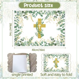 Paper Placemats Disposable 50 Pack Blessed Cross Placemats 16x 11 Inch Eucalyptus Summer Seasonal Paper Table Mats for Home Kitchen Dining Table Party Decoration(Baptism Cross)