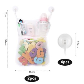 Mesh Bath Toy Storage, 2 Pack Baby Bath Toy Storage Bag with 4 Suction Hooks, 45 * 52cm Bath Toy Organizer Bathroom Storage Net, Quick Drying Bathtub Toy Basket for Kids Toddlers Baby(White)