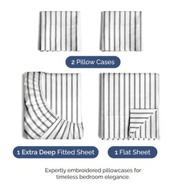 CGK Unlimited Extra Deep Twin Sheet Set - 4 Piece Breathable & Cooling Sheets - Hotel Luxury Bedding Set w/18-24 Inch Extra Deep Pockets - Easy & Secure Fit - Soft, Wrinkle Free and Comfy - Grey Stripes, Twin Size