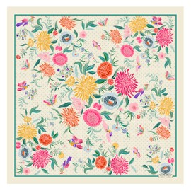 EVELIN PARNY Designer Silk Scarf in Gift Box – 100% Natural Silk, Luxury Pure Mulberry Scarf, Modern, Unique Design, Hand-Drawn Vintage 20s Style, Teal Polkadot with Colorful Flowers