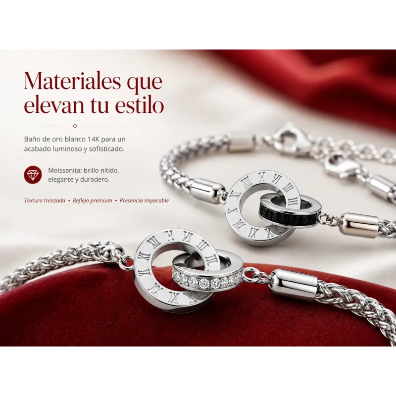 Pulseras Para Parejas Promesa Moissanita Oro Blanco 18k Plat