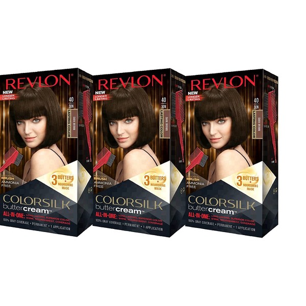Revlon Colorsilk Buttercream Hair Dye, Dark Brown, Pack of 3