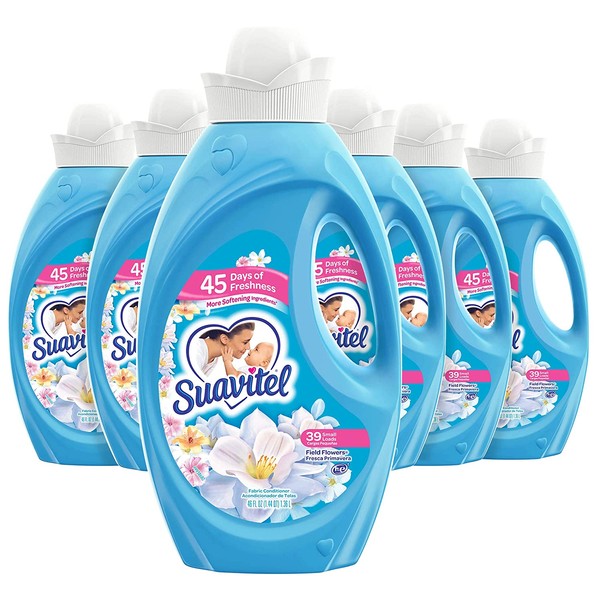 Suavitel Fabric Softener, Field Flowers, 276 Loads Total, Laundry Supplies, Long Lasting, 46 Oz Bottle (Pack of 6) (US06522A)