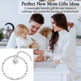 WIKHIA New Mom Gifts for Women, 1st Time Mothers Day Mom Mommy To Be Gifts for Women After Birth, Pregnancy Jewelry Gifts Bracelet for Mama, Pink, 7 inch