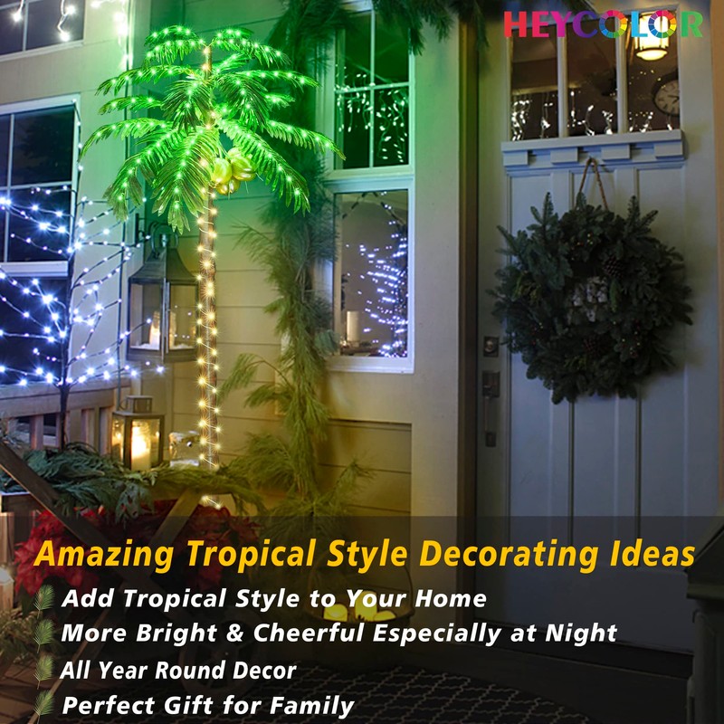 HEYCOLOR 7 FT LED Lighted Palm Tree with Coconuts Outdoor