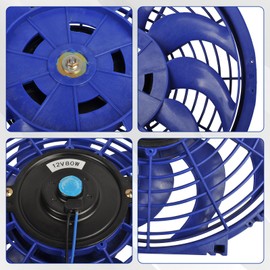 SSN 12" Electric Radiator Cooling Fan Assembly Kit, Push Pull Electric Radiator High Performance Universal Slim Fan with 12V 80W Mount Kit Blue