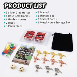 Horse Racing Board Game Horse Racing Game Thickened Solid Wood with 11 Luxurious Durable Classic Metal Horses, 2 Dice and 2 Decks of Cards