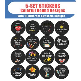 Creanoso Teacher Appreciation Stickers (5-Sheets x 16 Designs) - Home Public Fun Reminders Enticements – Classroom Incentive Gift Ideas for Home Teachers, Principals, Educators, Students