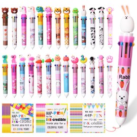 Johiux 30 Sets Multicoloured Pens All in One,10 Vibrant Colors for Kids Party Favours, School Supplies & Party Bag Fillers for 30 Children,Retractable Ballpoint Pens Ideal for Students,Birthday Gifts.