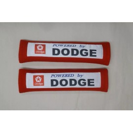 BDA 2x New Red Car Seat Belt Cover Shoulder Pads "Powered by Dodge" 10.5"x2.5"