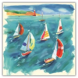 Birthday/Blank Greeting Card For Him/Her - Male/Female - Coastal Sail Boats - Artistic Seascape - Jane Human Design - Suitable for Birthday and Other Occasions - Made in the UK - Eco-Friendly