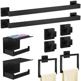 STWWO 10-Piece Matte Black Bathroom Hardware Accessories Set, 24 inch Towel Bar, Stainless Steel Towel Racks for Bathroom, Bath Towel Bar Set Wall Mounted