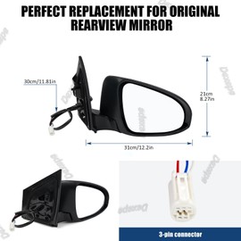 Dexepe Passenger Side Mirror Assembly Compatible with Toyota Corolla 2014-2019 Non-heated Power Adjustable Glass Replace 8791002F80, 8791002F81, TO1321293, 8791002945 Black (3Pin Right)