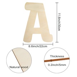 Large Wooden Letters, 30cm Wooden Letter for Crafts Children's Names Capital Alphabet 5mm Thick Unfinished MDF Wood Slices Nursery Wall Hanging Art Sign Board Painting Home Decor (D)