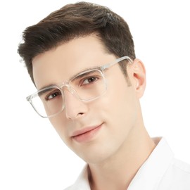 XODITO Extra Large Reading Glasses Men Oversized Square Readers 1.00 1.25 1.50 1.75 2.00 2.25 2.50 2.75 3.00 3.50 4.00 5.00 6.00 (Transparent, 1.0)