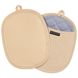 Rorecay Silicone Pot Holders Sets: Heat Resistant Oven Hot Pads with Pockets Non Slip Grip Large Potholders for Kitchen Baking Cooking | Quilted Liner | 9.8 x 7.6 Inches (2, Milkshake)