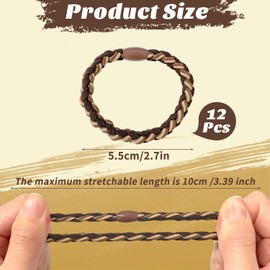 12 Pcs Boho Hair Ties, Boho Hair Bobbles for Women and Girls Stretch Ponytail Holders Elastic Hair Ties Bracelets No Damage Dark Hair Tie for Thin Hair/Thick/Medium/Long Hair (Pink)