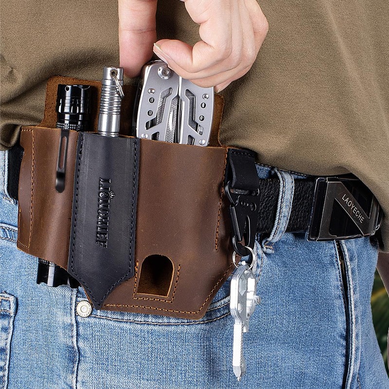 LIONCHIEF Genuine Leather Multitool Sheath for Belt, EDC Pocket Organizer
