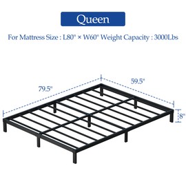 YUSENHEEI 8 Inch Queen Bed Frame, Heavy Duty Metal Platform Bed Frame No Box Spring Needed, Noise Free, Easy Assembly, Black