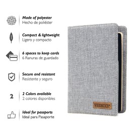 Vedicci Porta Pasaporte para Viaje de Tela. Cartera para pasaporte de viaje. Funda con Compartimentos para Pasaporte, Visa y Tarjetas. Passport Holder. Medidas 9 X 14.cms. Passport Holder. (Gris)