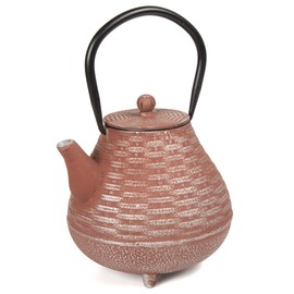 Creative Home Kyusu Cast Iron Tea Pot with Removable Stainless Steel Infuser Basket, 40 oz, Silver/Orange