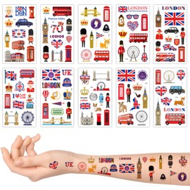 10 Sheets British Style Temporary Tattoos Stickers for Kids,Childrens Fake Tattoo Sticker Set Multiple Patterns Waterproof Removable Stickers for Prizes Birthday Party Bag Fillers for Boys Girls