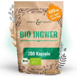 Ginger Capsules - Organic - 300 Capsules - 600mg per Capsule - Vegan - Free from Additives - Ginger Capsules High Dose