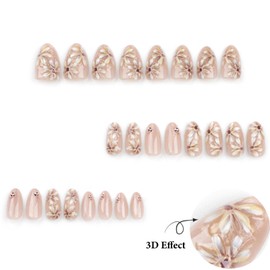 YoYoee Short Almond False Nails Luxury Nails Tips Gradient Press on Nails 3D Daisy Cute Fake Nails for Women and Girls 24PCS