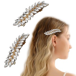 AIYVELU 2 Pcs Frauen Französisch Haarspangen, dünnes Haar, Kristall Hochzeit Haarspangen Silber Strass Haarspangen Clips funkelnde Braut Kopfbedeckungen für Frauen und Mädchen (Gold)