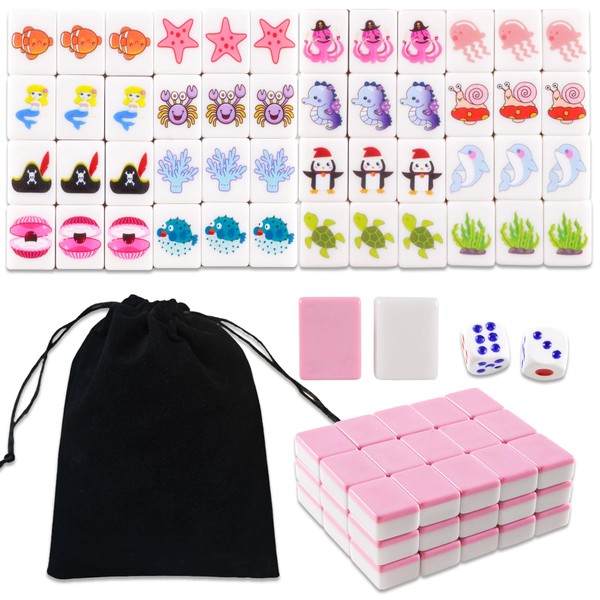JHGCVX 2 Players Mahjong Block Set,50 Pcs Pink Ocean Theme