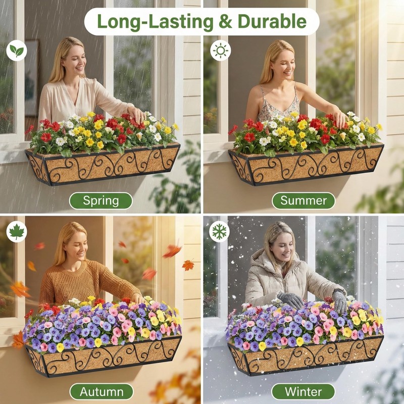 Y&M 30x7 Inch Black Outdoor Rectangular Window Box Planter -
