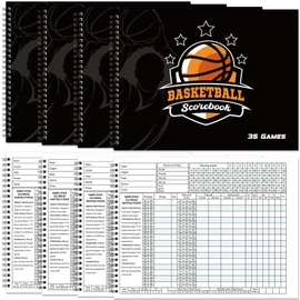 Qilery 4 Pcs Basketball Scorebook 35 Games Score Keeping Book Side by Side Score Book League High School or Middle School Basketball Book for Stats Coaches Scorekeepers Adult Youth (Classic)